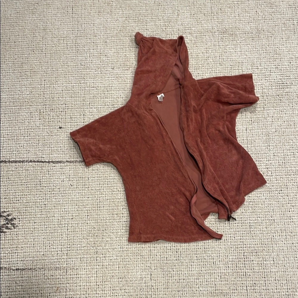 Rust color terry hooded zip up